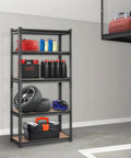 5 Tier Adjustable Storage Shelves Heavy Duty Garage Rack, 2000 Lbs Total Capacity, 30x12x60 Inch Steel Shelving Unit For Tools, Parts, And Gear, Durable Industrial Grade Boss Level Organization in garage with tires, tools, and cases