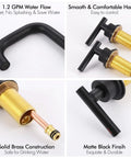 Detailed features of Matte Black Widespread Bathroom Faucet, 8 Inch Three Hole Modern Vanity Sink With Two Handles, Solid Brass Construction