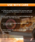 Safety instructions for 2 Inch Die Grinder Wheel Set, Fifteen Piece T27 Aluminum Oxide Grinding Discs with tips and warnings.