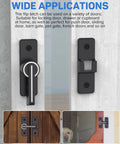 Wide applications of Built Tough Heavy Duty Zinc Alloy Gate Latch Lock for various doors, shown in matte black on different panels.