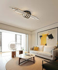 40W Dimmable LED Ceiling Light Fixture, Semi Flush Mount Industrial Geometric Black Chandelier With Remote, modern living room