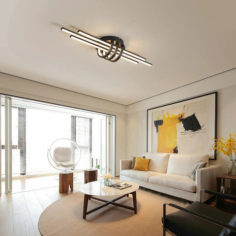 40W Dimmable LED Ceiling Light Fixture, Semi Flush Mount Industrial Geometric Black Chandelier With Remote, modern living room