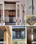 Heavy Duty Double Track Barn Door Hardware Kit With 4 Rollers For Wardrobe Or Bifold Doors Champagne Finish 220cm Rail