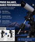 Telescope with Counterweight Rod For Telescope 12mm By 21cm 8.3in Metal Balance Shaft in use against mountain backdrop.