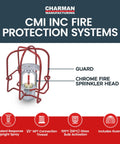 Heavy Duty Chrome Fire Sprinkler Head Kit With Half Inch Npt Upright Spray Plus Wrench Head Guard And Escutcheon UL Listed, showing chrome head with guard.