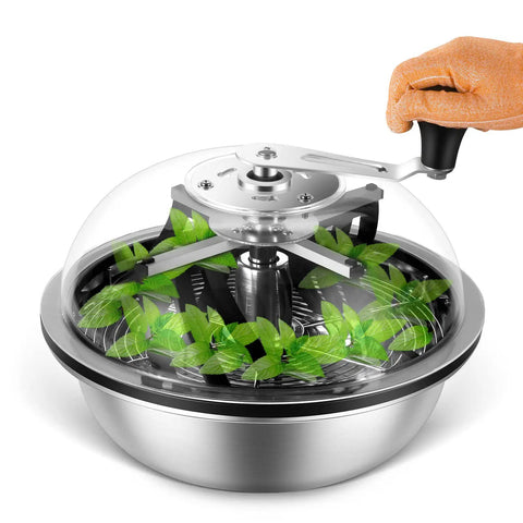 Leaf Bowl Bud Trimmer With Switchable Stainless Steel Blades And Clear Visibility Dome, 13 Inch Hand Twist Spin Cutter in use