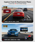 3 Channel Dash Cam For Cars Front And Rear With 4K Video And Cabin Cam HDR Night Vision showcasing front and rear footage capture.