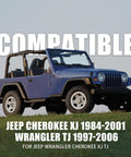 Jeep Wrangler TJ on grass, compatible with Greaseable Beefy Heavy Duty Double Cardan Joint Kit 1310 Series for Jeep XJ TJ