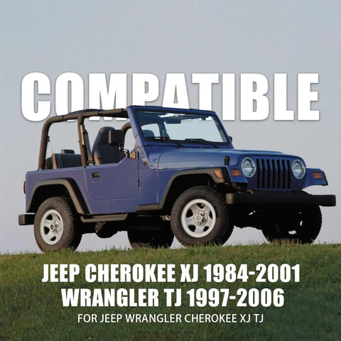 Jeep Wrangler TJ on grass, compatible with Greaseable Beefy Heavy Duty Double Cardan Joint Kit 1310 Series for Jeep XJ TJ