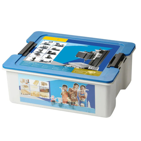FTVOGUE 10 In 1 Mini Lathe Combo Machine Tool box with blue lid, showcasing tools for DIY projects and model making.
