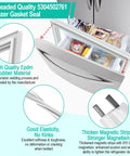 Installed refrigerator freezer door gasket, white EPDM rubber with thick magnetic strips.
