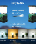 Bright 1000 Lumen Rechargeable Go To Camping Lantern With 4400mAh Power Bank Green LED Tent Light Four Modes