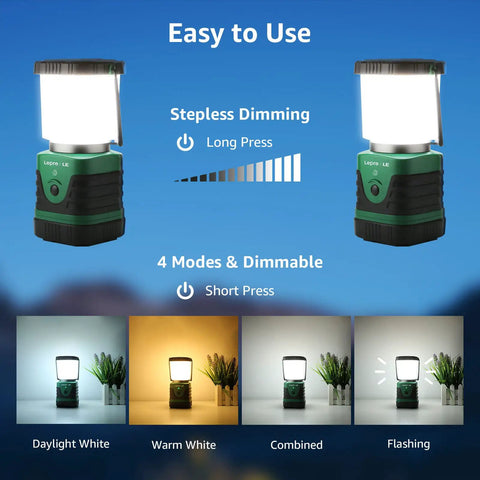 Bright 1000 Lumen Rechargeable Go To Camping Lantern With 4400mAh Power Bank Green LED Tent Light Four Modes