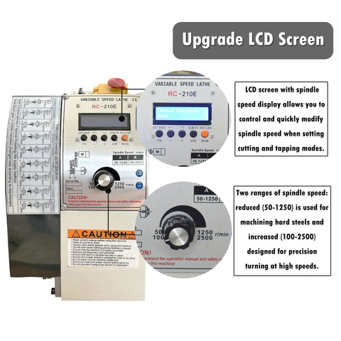 INTSUPERMAI metal lathe 8x32 front view with dual chuck and LCD control panel