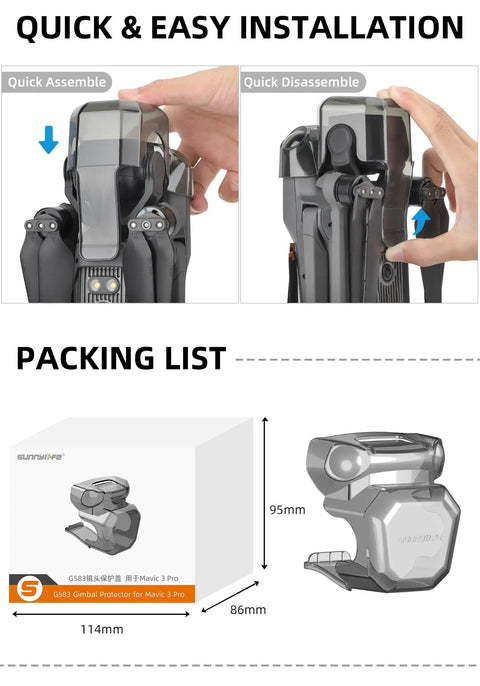 Gimbal Guard And Vision System Protector For Mavic 3 Pro Drone By DJI in packaging with installation steps