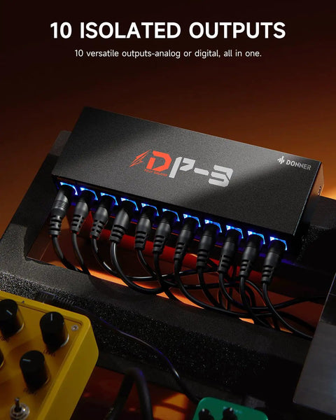 DP 3 Multi Output Guitar Pedal Power Supply With 10 Isolated DC Outputs for reliable performance on pedalboard setup