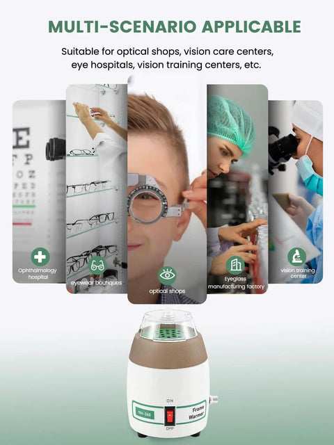 Premium Eyeglass Frame Warmer Featuring Rapid Heat Adjustment And A Slick Dual Safety Shield For Quick Optical Lens Repair And Effortless Specs Bending Sessions in various professional settings.