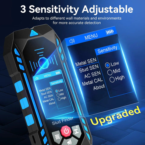Straight Shooter Rechargeable Stud Finder And Wall Scanner With Adjustable Sensitivity Detects Wood Studs Metal Pipes And Live Ac Wires With Deep Precision For Boss Level Home Projects