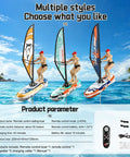 Mini Remote Control Boat With 2.4GHz RC Windsurfer Surfing Action LED Lights, three boats in different designs on water.