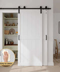 36x84 Inch Bypass Barn Door With 6.6 Ft Track Kit, white MDF with PVC surface, open to pantry, easy install and space-saving design.