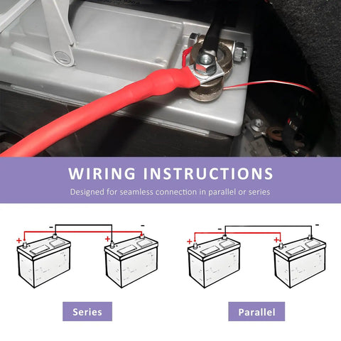 Wiring instructions with Two Package 2 Awg Battery Cables 12 Inch Pure Copper Power Inverter Wires connected to battery terminals.