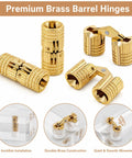 Built to Last Sleek Concealed Brass Barrel Hinges Set With 8mm Drill Bit and 180 Degree Opening, gold finish hinges display