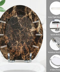 Replacement Round Toilet Seat with Quiet Close for Bathroom, marble design, grip-tight bumpers, 14.5" x 16.5" size.