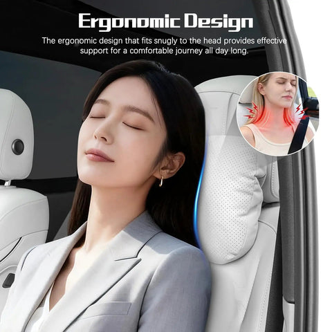 Stylish 2-In-1 Car Headrest Pillow For Mini Roadster Countryman And Paceman Models With Breathing Vent Fabric For Sweet Neck And Cervical Support On Long Rides, ergonomic design, white, comfortable, support.