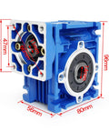 Blue NMRV030 40 To 1 Worm Gear Reducer Square Output 14mm Shaft for Nema23 Stepper Motor, dimensions labeled
