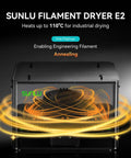 2-In-1 Filament Dryer And Annealing Box For 3D Printing Dual Chamber 110 C Max Temp 500W PTC Heater Dry And Anneal Engineered Filaments Like PC PA-CF FR-ABS front view with heating effect
