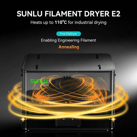 2-In-1 Filament Dryer And Annealing Box For 3D Printing Dual Chamber 110 C Max Temp 500W PTC Heater Dry And Anneal Engineered Filaments Like PC PA-CF FR-ABS front view with heating effect