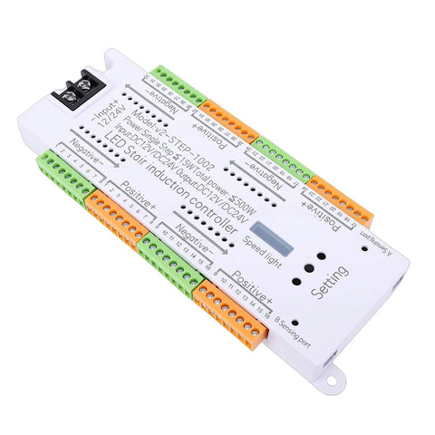 Motion Sensor LED Stair Light Controller with 32 Channel Sequential Activation and Adjustable Speed, white controller