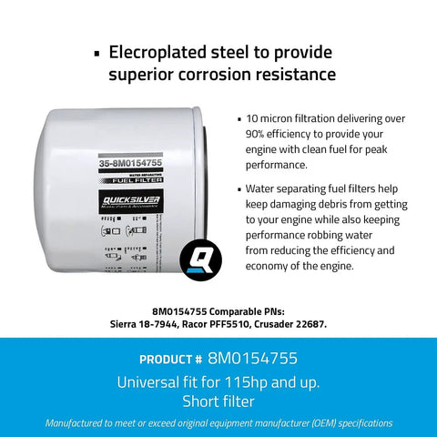 Water Separating Fuel Filter For Marine Engines With 10 Micron Filtration Delivers Over Ninety Percent Efficiency, Keeps Water And Debris Out For Peak Performance And Better Fuel Economy