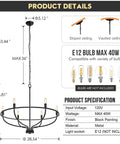 Dope Black 6 Light Farmhouse Chandelier For Dining Room Kitchen Island Living Room Entryway Foyer Industrial Metal Candle Lighting With E12 Sockets, showing dimensions and specifications.