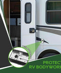 Heavy Duty Stainless Steel 6 Inch T Style RV Door Holder for Campers Trailers Motorhomes installed on RV door with close-up view