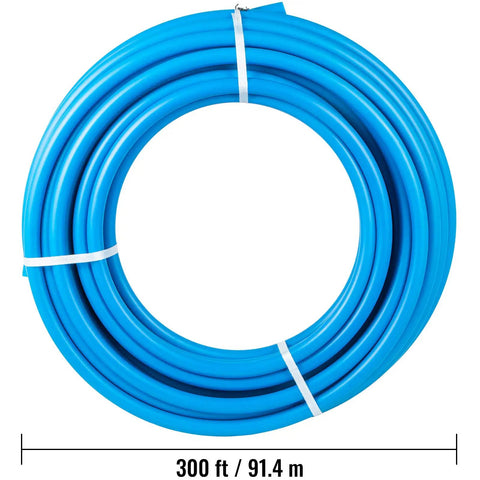 1 Inch PEX B Non Oxygen Barrier Flexible Pipe Tubing Blue For Hydronic Radiant Floor Heating EVOH Water Plumbing Applications Includes Cutter And Clamps In Box For Easy Install 300 ft roll coiled
