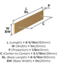 Diagram of Ladera 5-1/16 Inch Center-To-Center Rectangle Champagne Bronze Cabinet Pull Backplate dimensions.