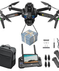 Long Flight Time One Click Airdrop Aerial Drone With 4K Dual Cameras, 3 Axis Gimbal, accessories and carrying case displayed