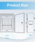 Diagram of Beefy Outdoor Electrical Box With Thermostat And Fan For Weatherproof Protection, dimensions marked.