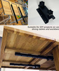 Heavy Duty Table Extension Brackets Set Of Two 26 Inch Carbon Steel Support Rails Zero Sag Design mounted under a wooden table.