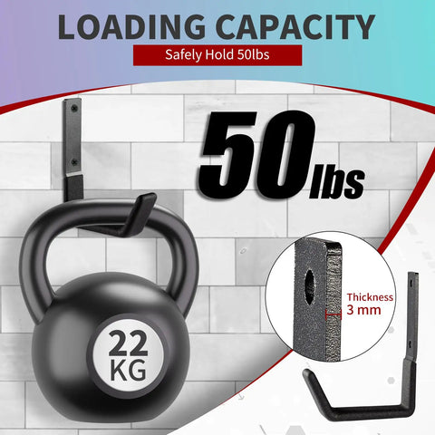 Beefy Heavy Duty Wall Mount Hooks Set for Garage and Garden holding 50 lbs weight with steel U hooks and anti-slip PVC coating