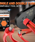 Close-up of Ferrule Crimping Tool Kit Upgrade Double And Single Ferrules Connectors With Hexagonal Ratchet Jaw Wire Crimping Pliers.