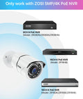 5MP PoE Bullet IP Camera With Night Vision For Outdoor and Indoor Surveillance 95 Degree Wide View, shown with ZOSI NVRs