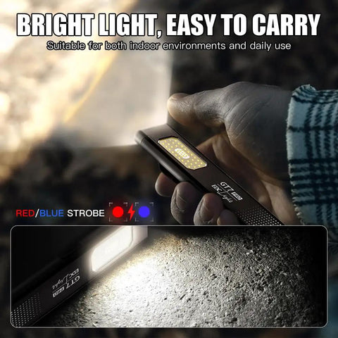 Hand holding Pocket LED Flashlight With Clip On Magnetic Base And Dual Light Sources for EDC Five Modes and 500 Lumens for Everyday Carry