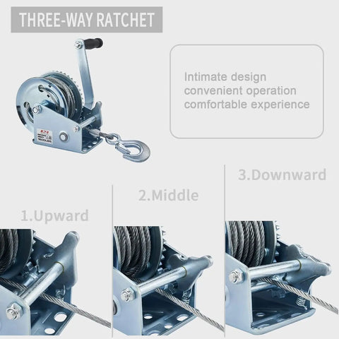 Heavy Duty 1600 Lb Boat Winch With 32 Ft Cable Manual Crank Two Way Ratchet Load Assist beefy corrosion resistant tow winch