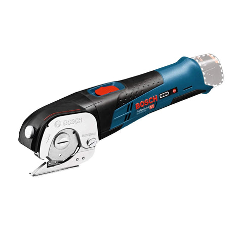 Pro Grade Hella Tough Cordless Electric Shears For Multi Material Cutting With Slick Lithium Ion Battery And Knockout Cutting Power For Carpet Pvc Leather Fabric side view of tool with sharp blade.