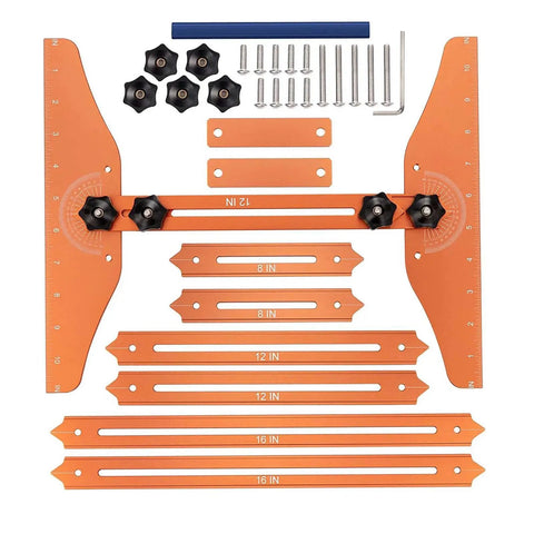 No Sweat Stair Treads Gauge Template With Quick Adjust Flex Angles For Dead On Precision On Spiral And Standard Runs. Includes orange metal parts.