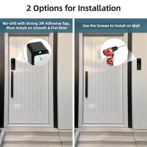 Front view of 2 installation options for Adjustable Doorbell Mount For Blink Video Doorbell Camera 2nd Gen No Drill Adhesive Or Included Hardware