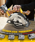 Ecarke 7-1/4-inch cordless circular saw with laser guide, includes 24T and 40T blades; battery not included.