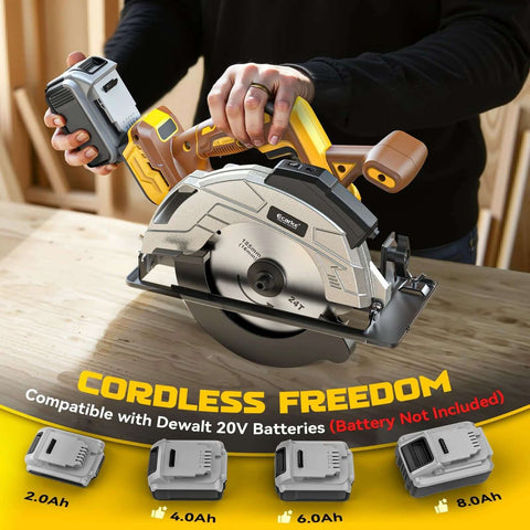 Ecarke 7-1/4-inch cordless circular saw with laser guide, includes 24T and 40T blades; battery not included.
